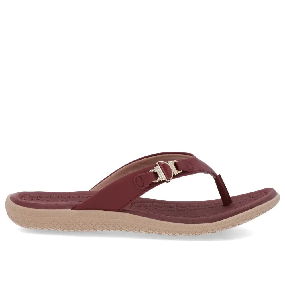Chinelo Salto Baixo Couro Vermelho Enfeite — imagem 1