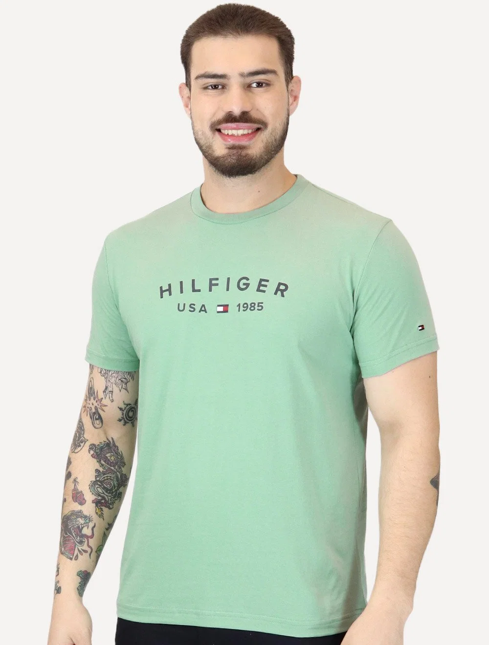 Camiseta Tommy Hilfiger Masculina Fathers Arc USA Verde Menta — imagem 1