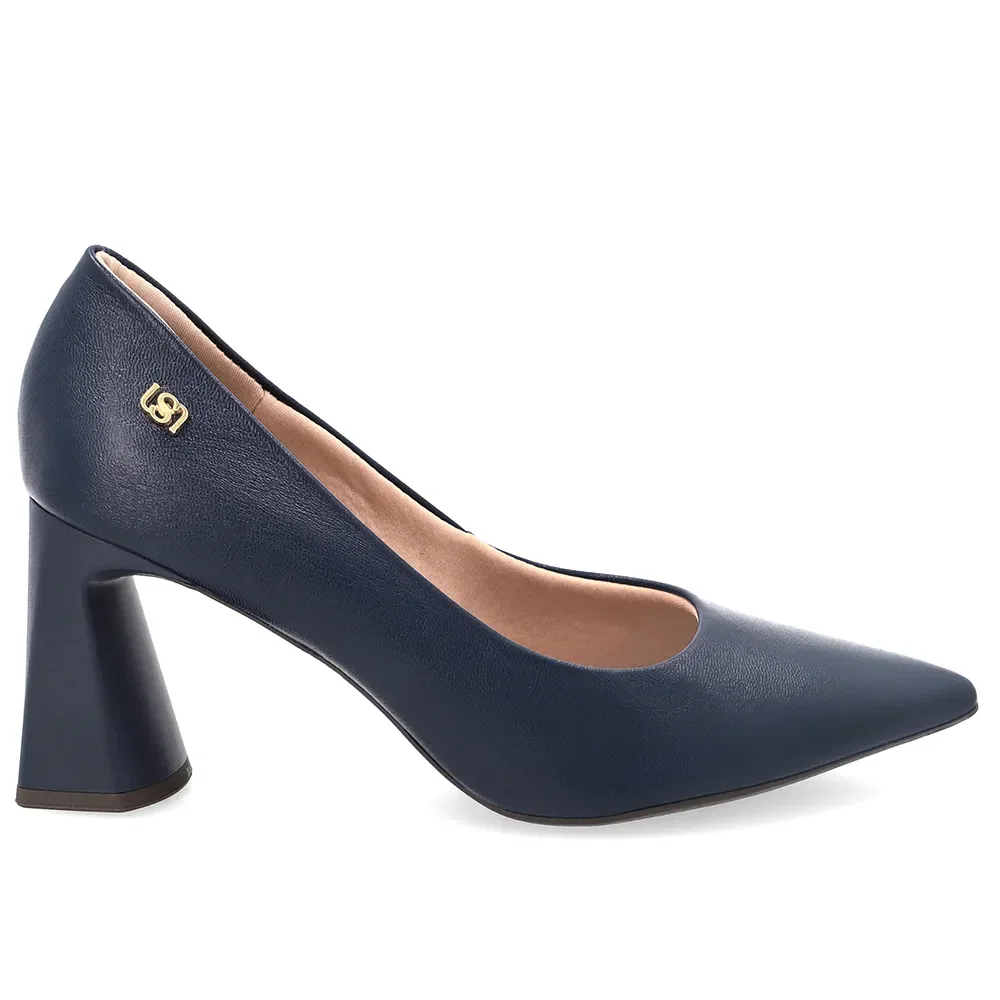 Scarpin Em Couro Azul Marinho Bico Fino — imagem 1