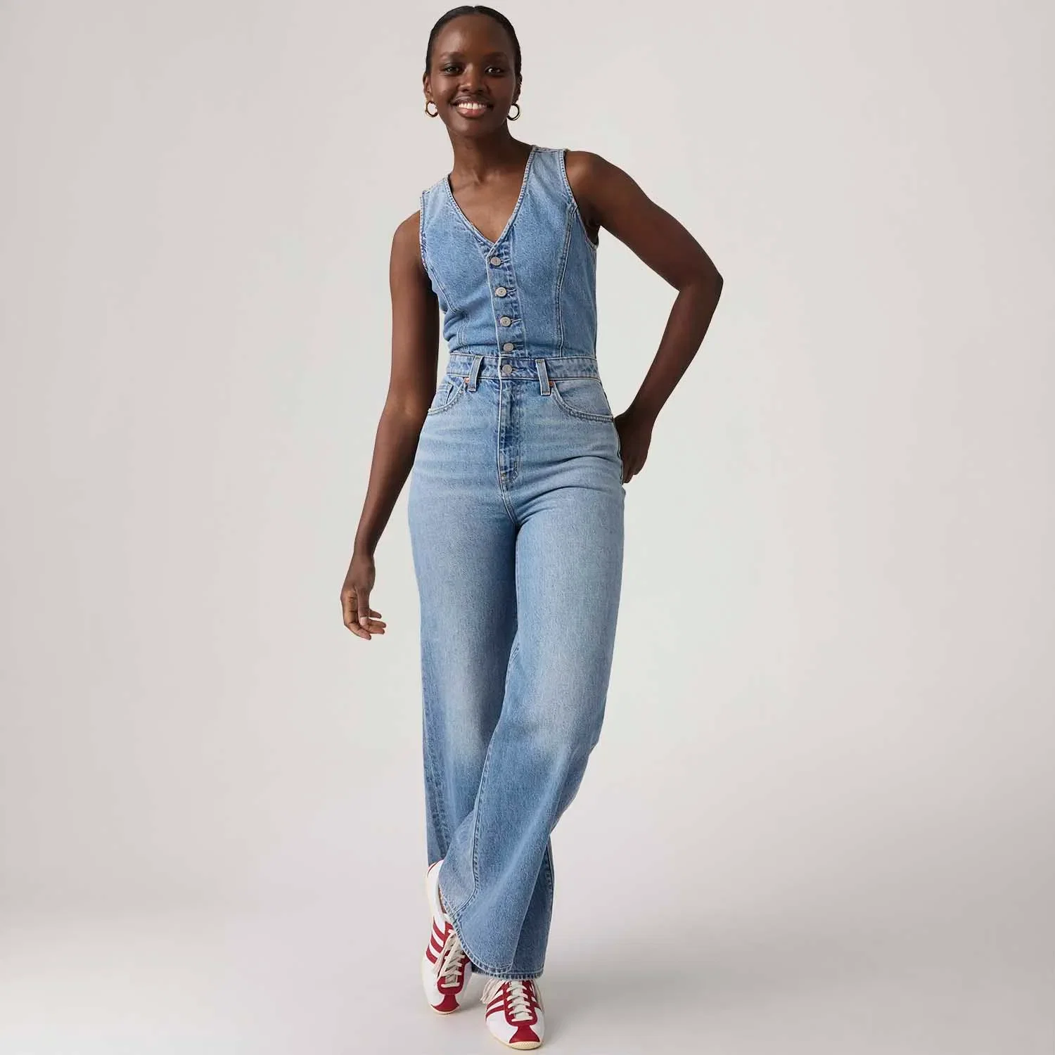 Macacão Jeans Slim Levi's® Wideleg Lavagem Média