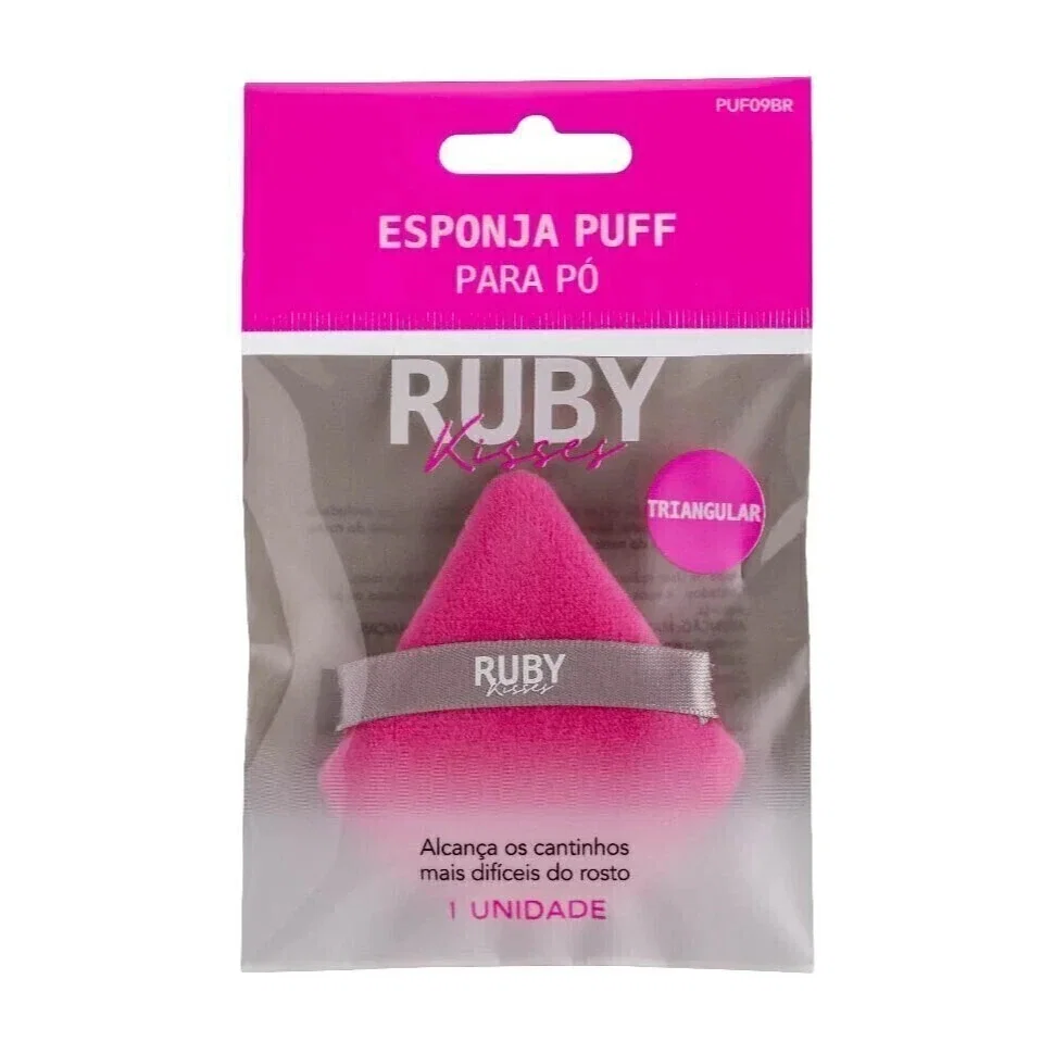Esponja Puff para Pó Triangular Ruby Kisses Rosa e Cinza