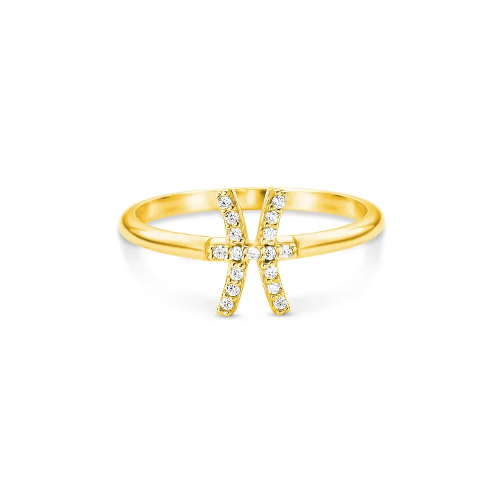 Anel Life Signo Peixes em Prata 925 com Banho de Ouro Amarelo 18k e Pedras Incolores — imagem 1