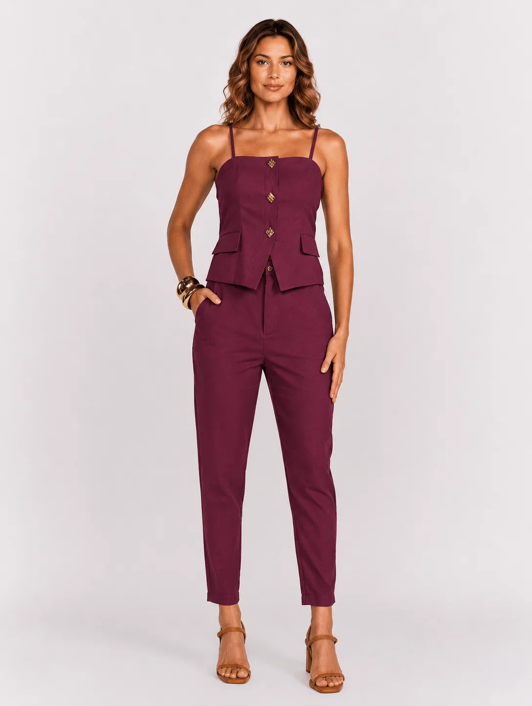 Calça Alfaiataria Ajustada - Berinjela