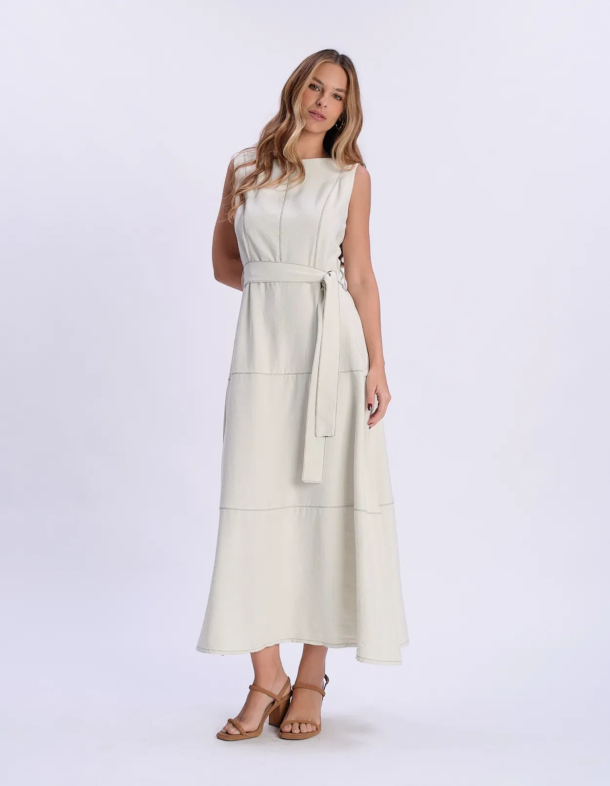 Vestido Longo Pesponto Contrastante - Verde