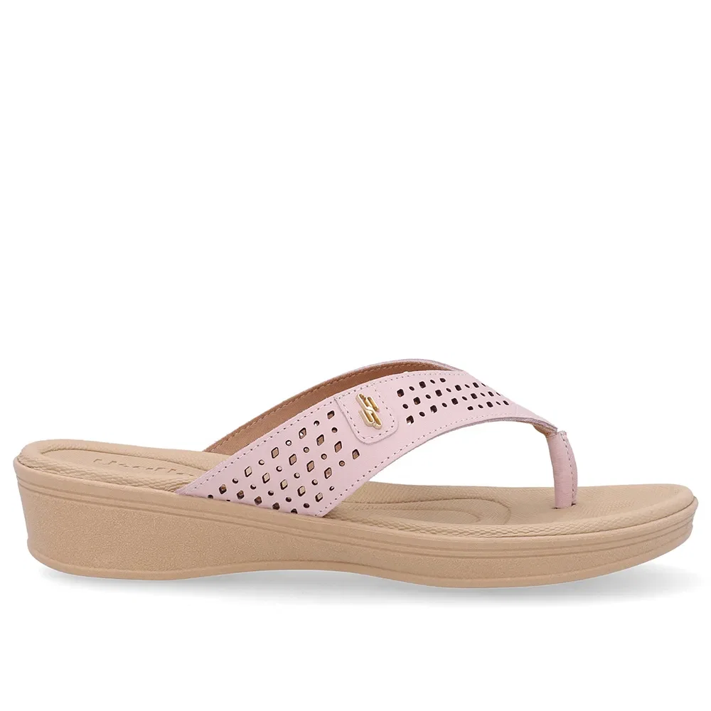 Chinelo Salto Anabela Couro Rosa