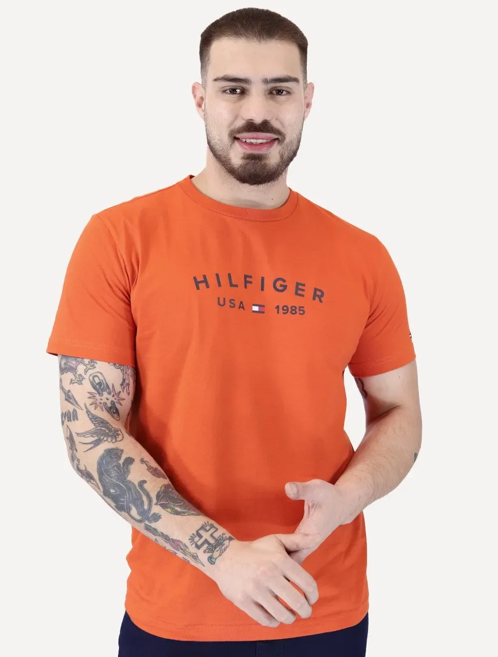 Camiseta Tommy Hilfiger Masculina Fathers Arc USA Laranja — imagem 1