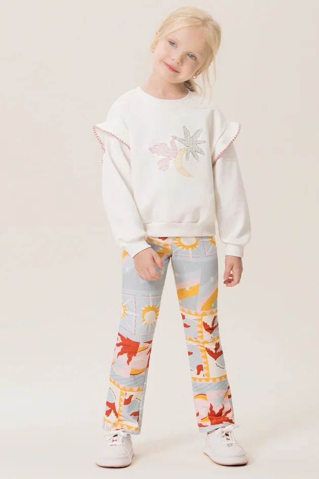Conjunto Infantil Feminino Casaco em Moletom e Calça Molecotton Estampada Alta