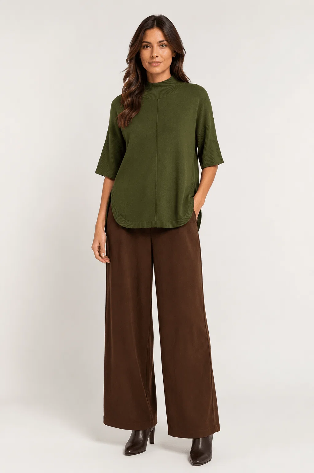 Blusa Tricot Manga Curta Recortes Frente - Verde — imagem 1