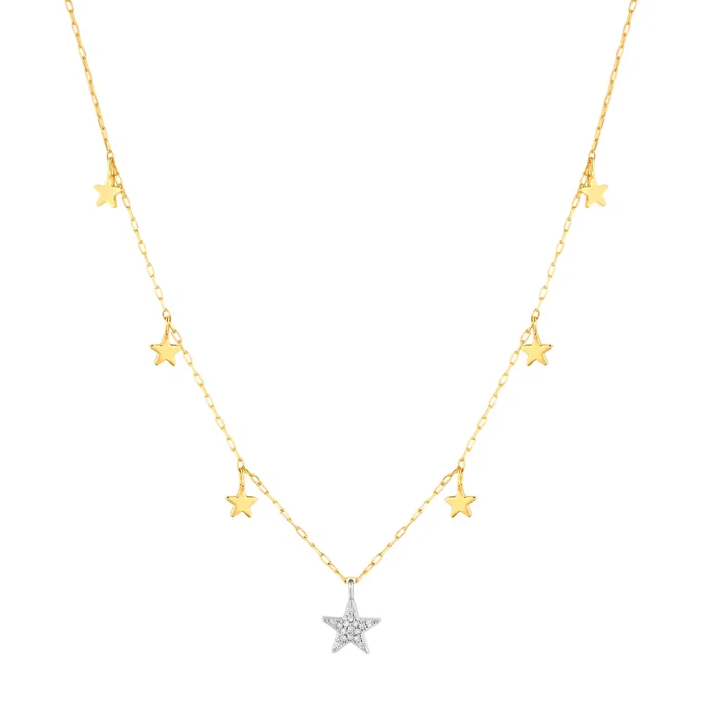 Colar Teens Estrelas em Ouro Amarelo e Ouro Branco 18k com Diamantes, 45cm — imagem 1