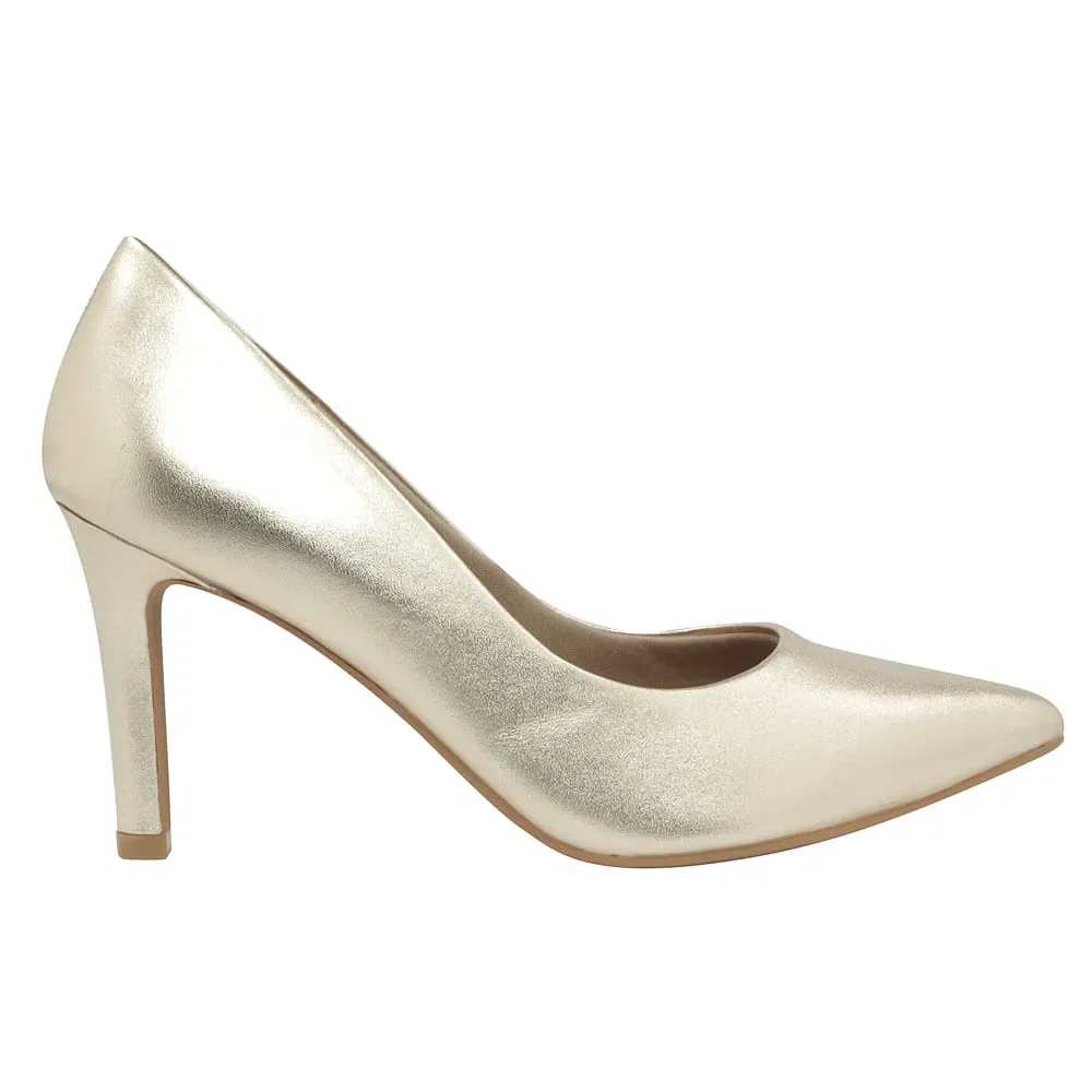 Scarpin Prata Velha Salto Alto Couro Bico Fino — imagem 1