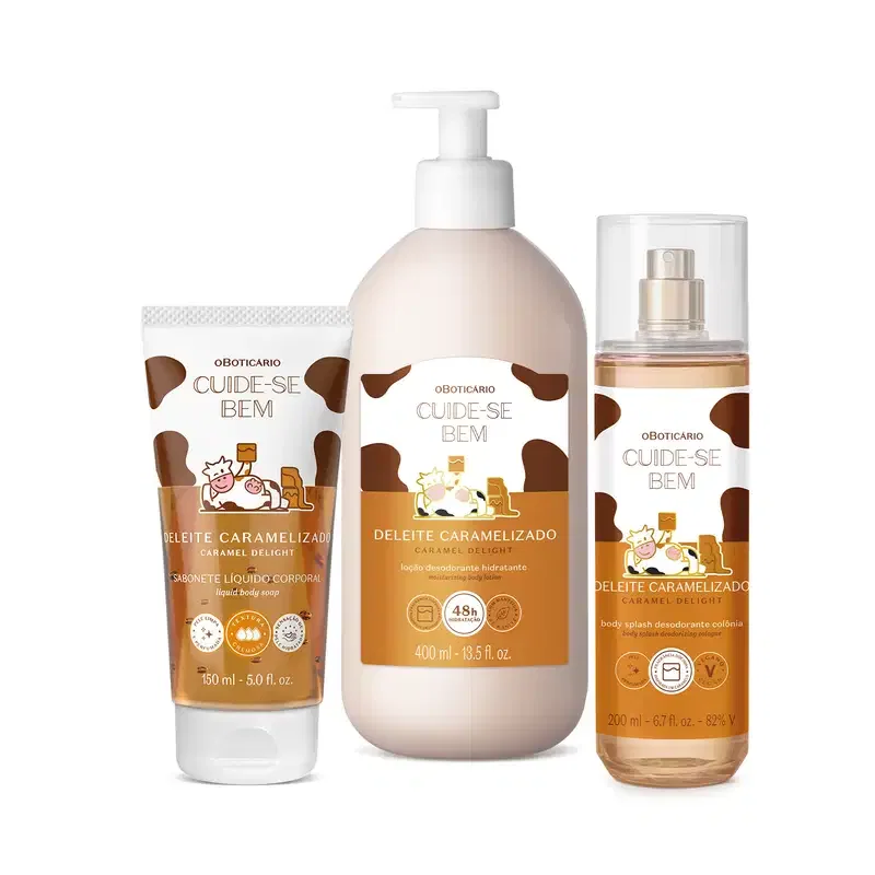 Combo Cuide-se bem Deleite Caramelizado: Body Splash 200ml + Loção Corporal 400ml + Sabonete Líquido 150ml