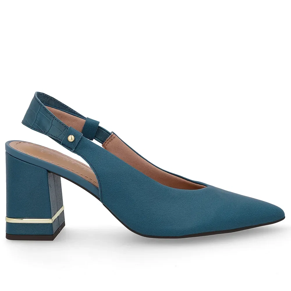 Slingback Azul Casual Bico Fino Couro — imagem 1
