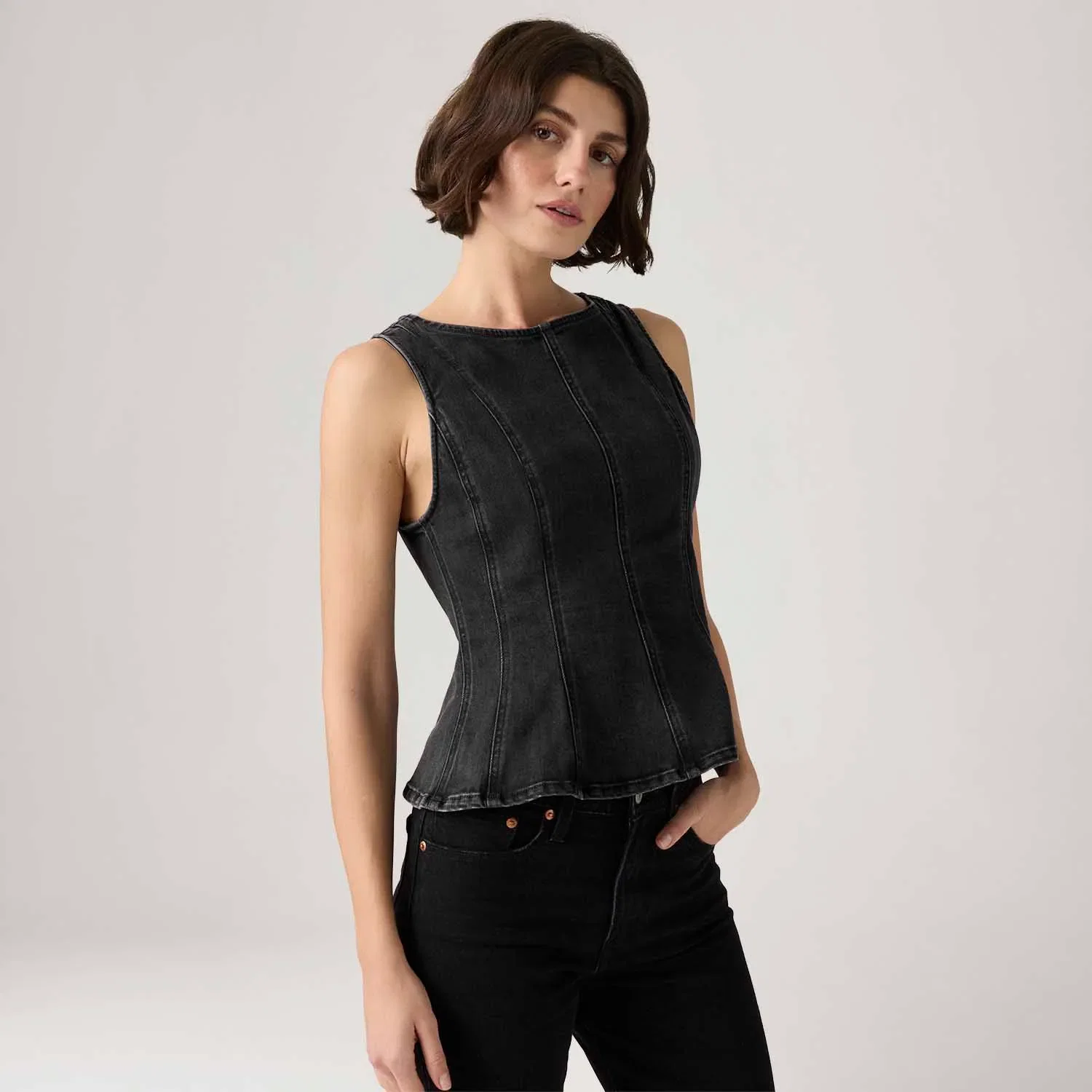Regata Jeans Levi's® Leighton Peplum Preta — imagem 1