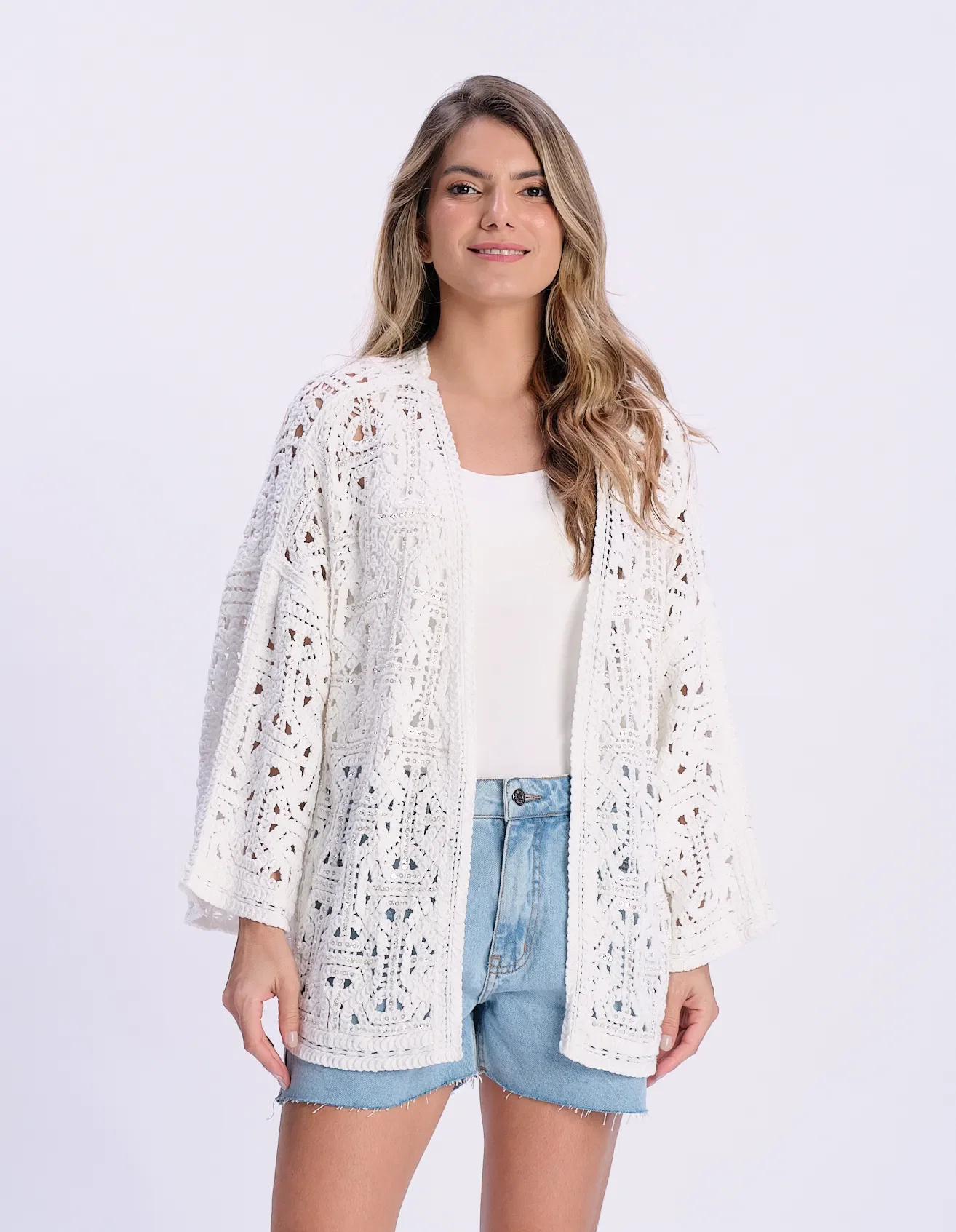 Kimono Amplo Crochê - Branco