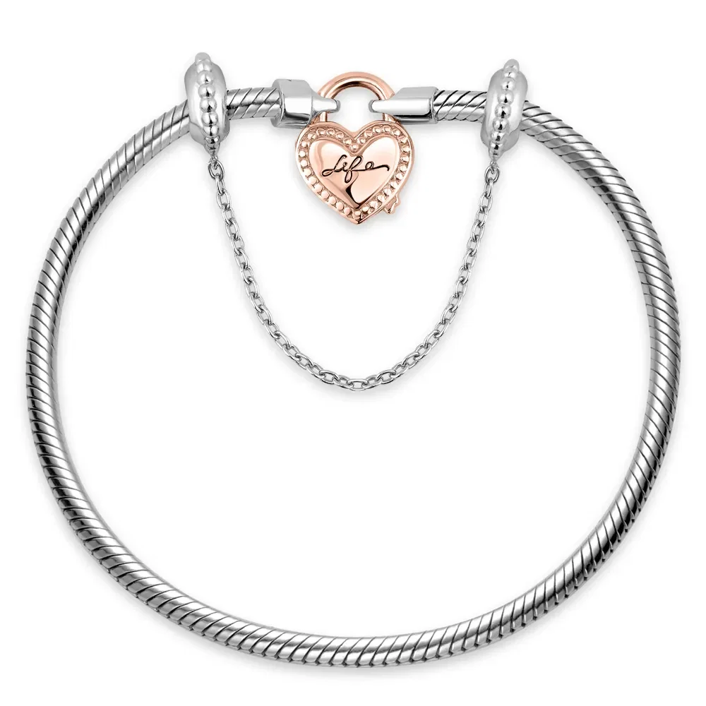 Pulseira Life Cadeado Coração em Prata 925 com Banho de Ouro Rosé 18k — imagem 1