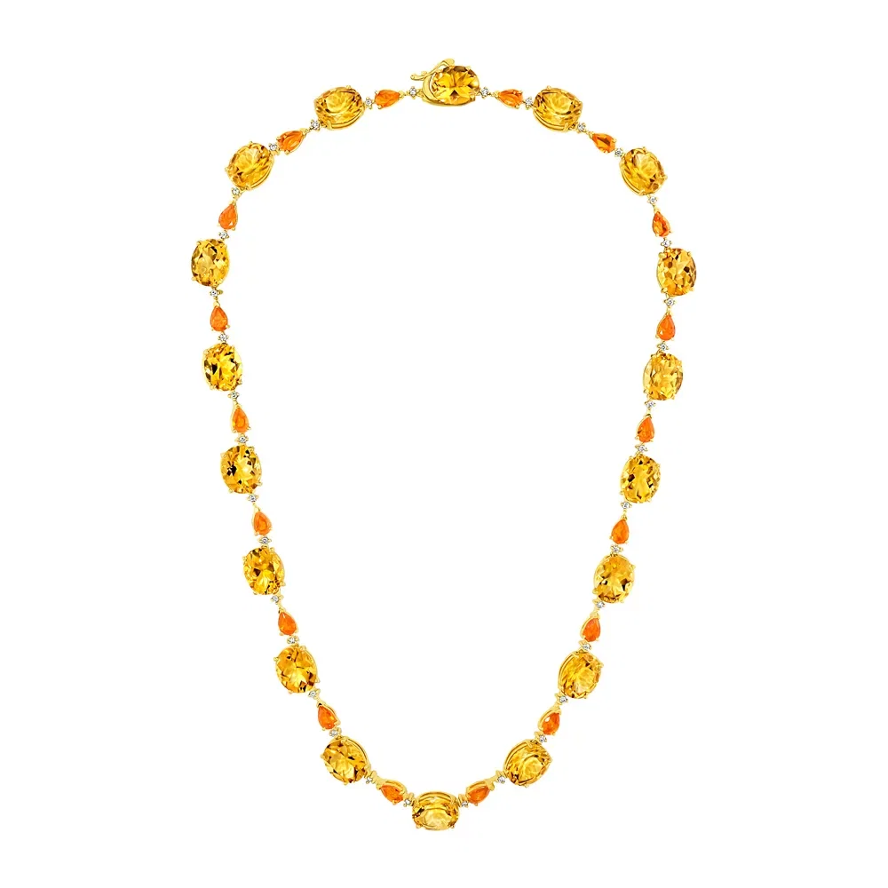 Colar Reali em Ouro Amarelo 18k com Citrinos, Opalas de Fogo e Diamantes, 42cm