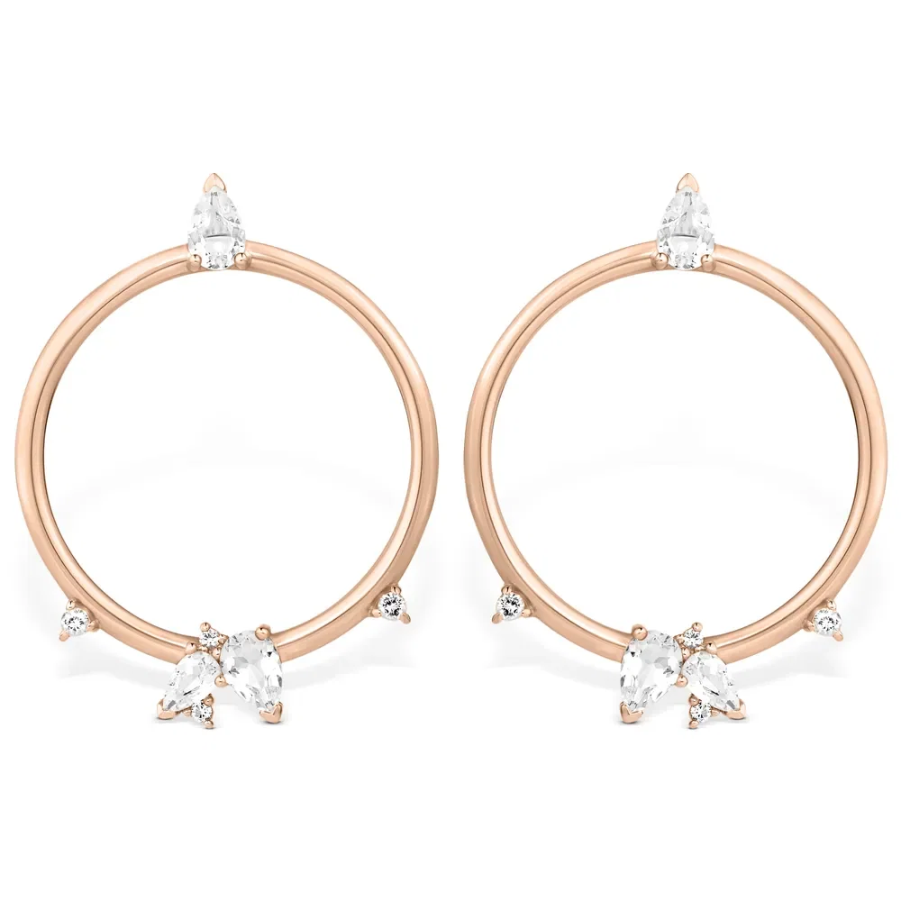 Brinco Life Luna Redondo Gota em Liga Rosé com Banho de Ouro Rosé 18k e Topázios Incolores — imagem 1