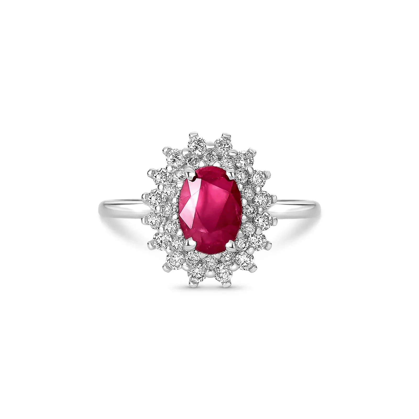 Anel Classic em Ouro Branco 18k com Rubi e Diamantes 0,38 ct