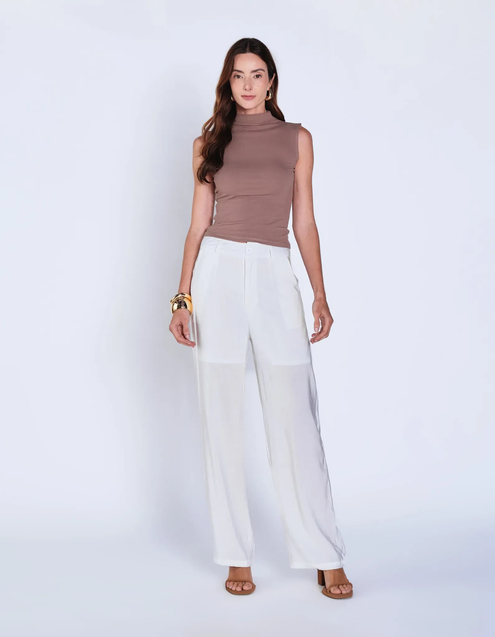 Calça Pantalona Alfaiataria Bolsos - Off White — imagem 1