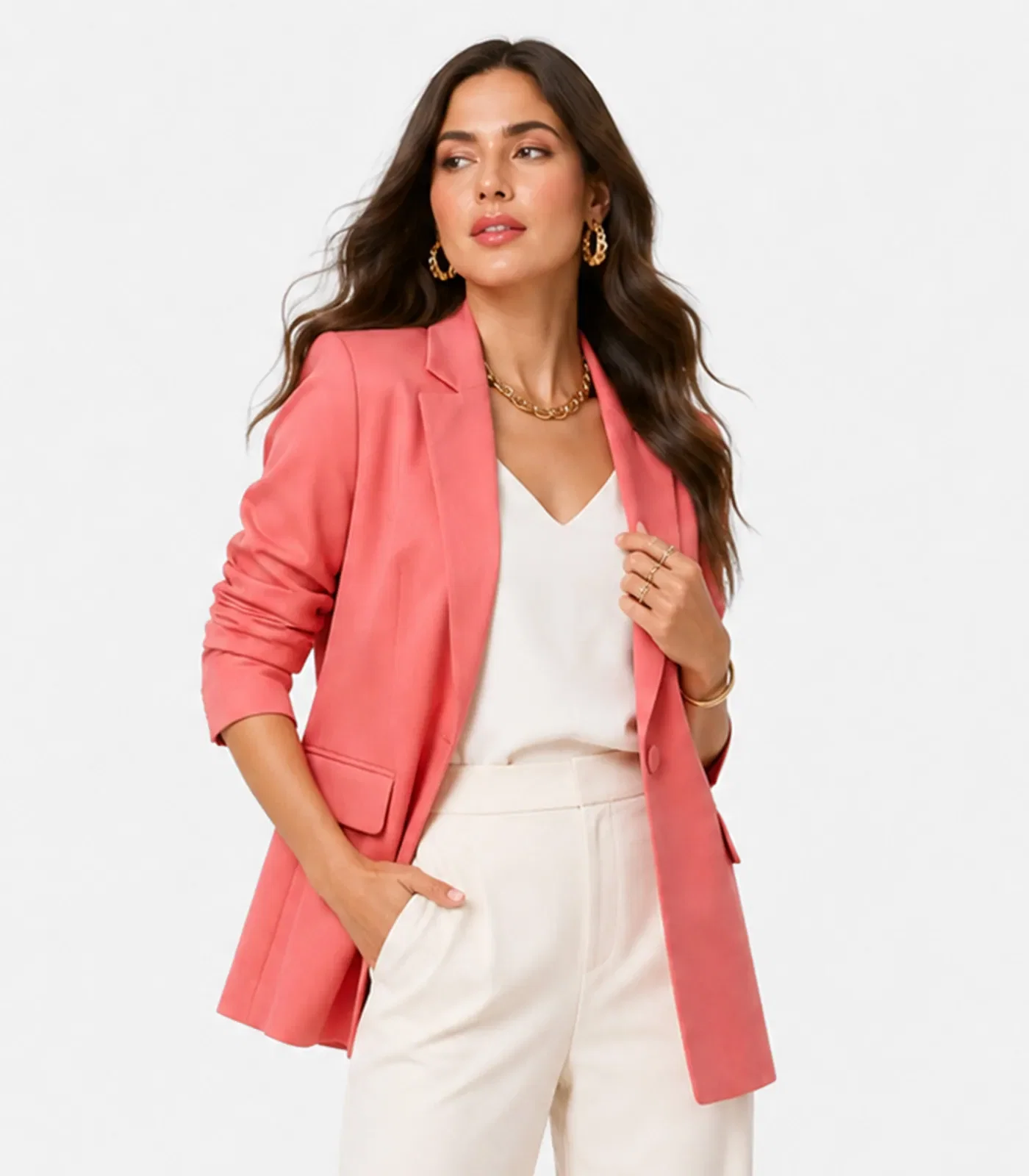 Blazer Alongado Feminino Em Alfaiataria Aishty Laranja