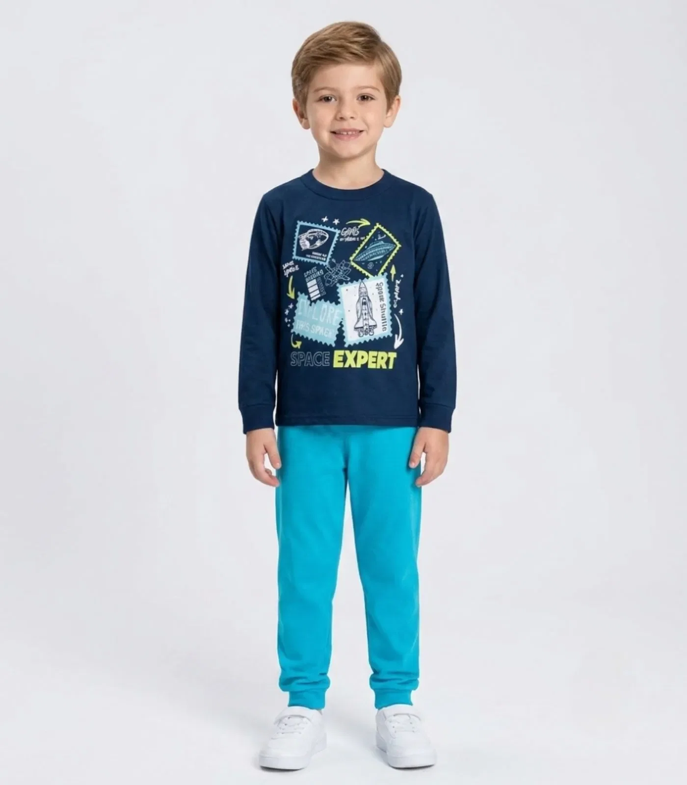 Conjunto Menino Blusa Longa E Calça Kappes Azul