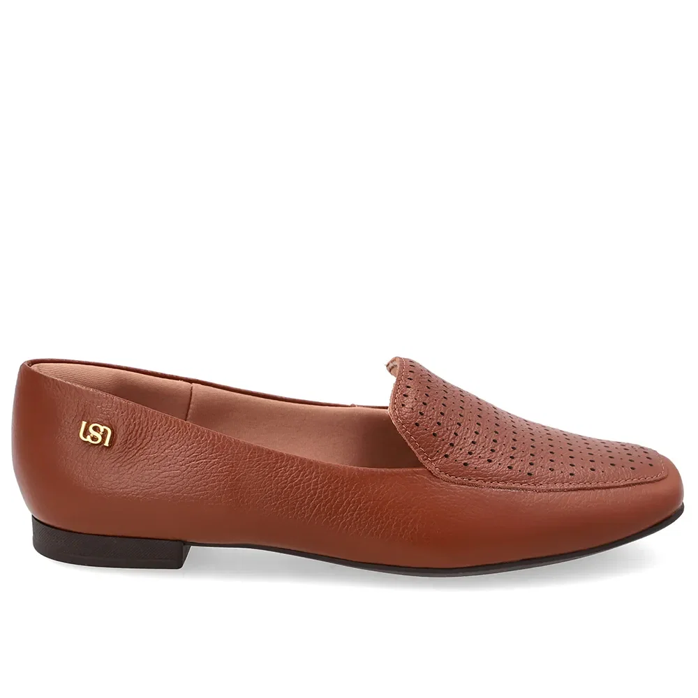 Loafer Em Couro Marrom Avelã Bico Quadrado Com Laser — imagem 1