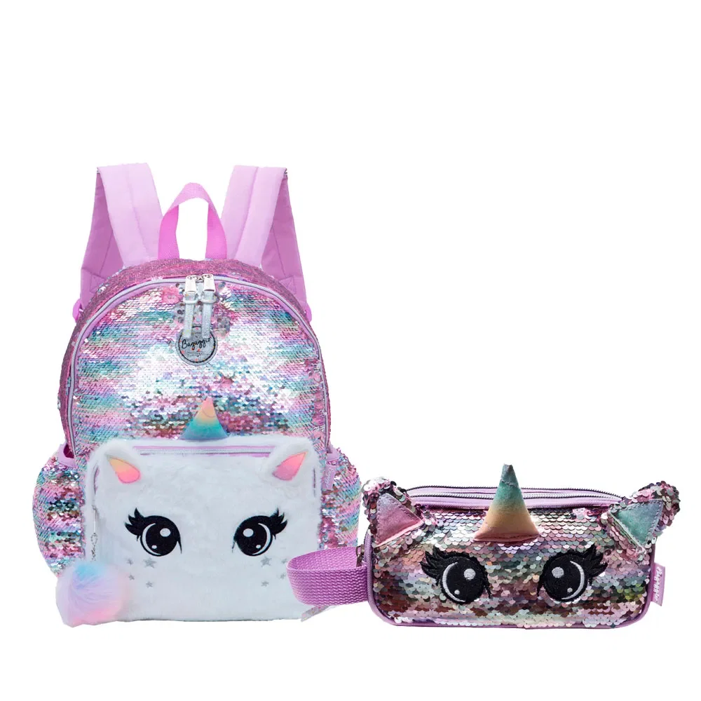 Kit Unicornio - Mochila e Estojo Lilás