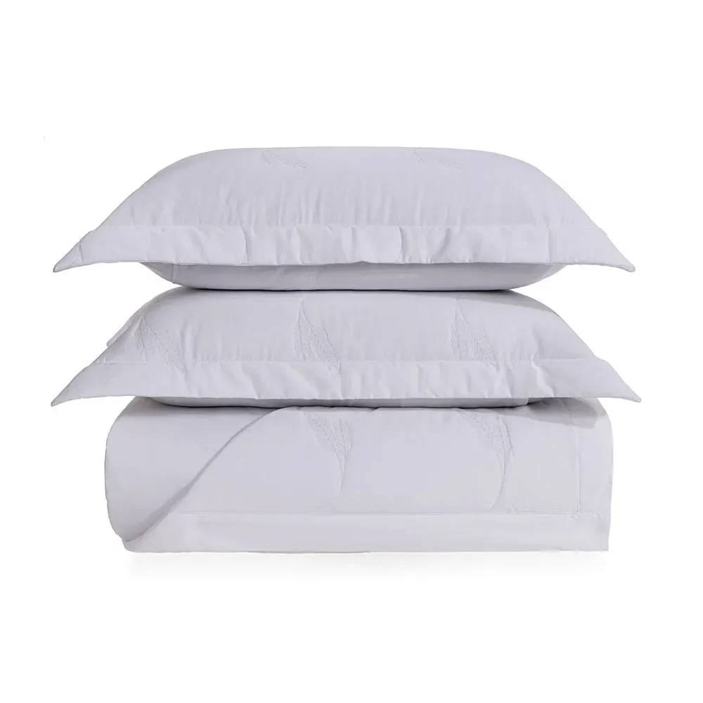 Colcha com Porta Travesseiro Queen 300 Fios Palma Branco / Platino