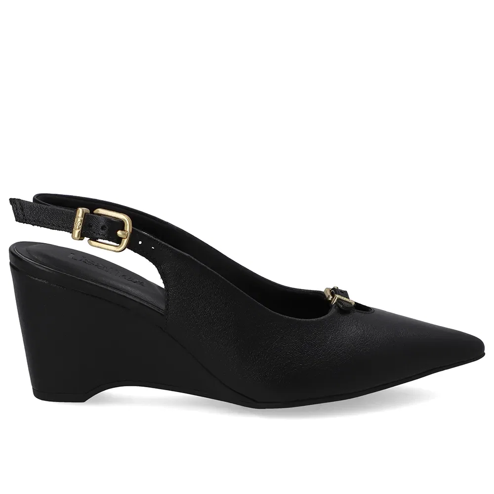 Scarpin Couro Preto Tira