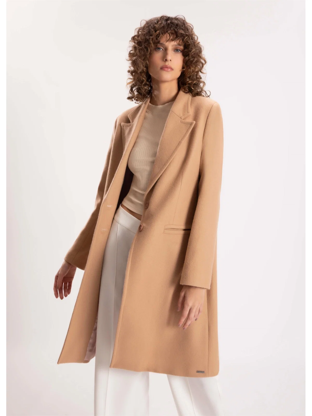 Casaco Wool Like Longo Areia