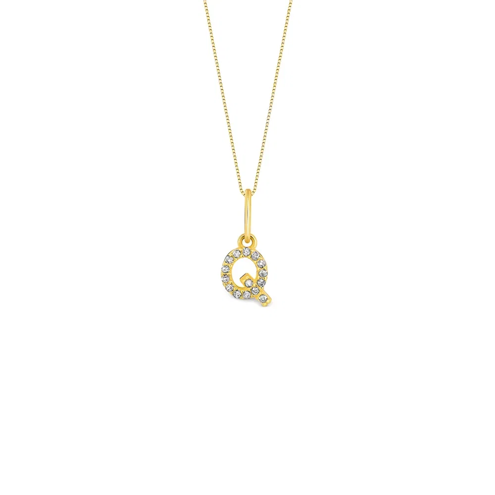 Pingente Letra Q em Ouro Amarelo 18k com Diamantes, 6mm — imagem 1