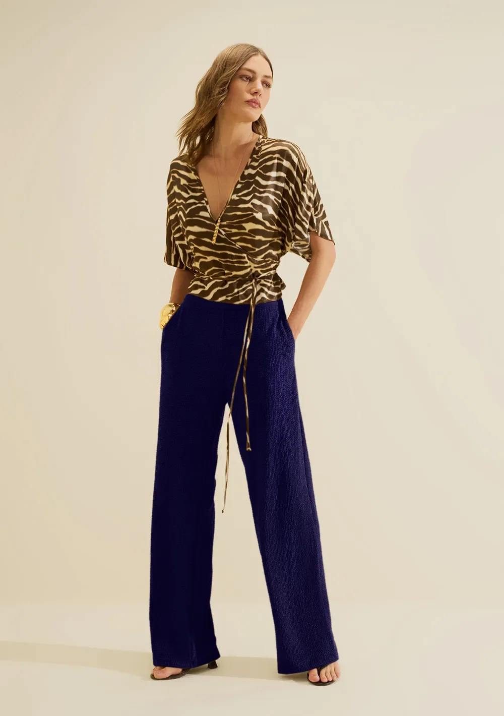 Calça Wide Favo Azul Escuro