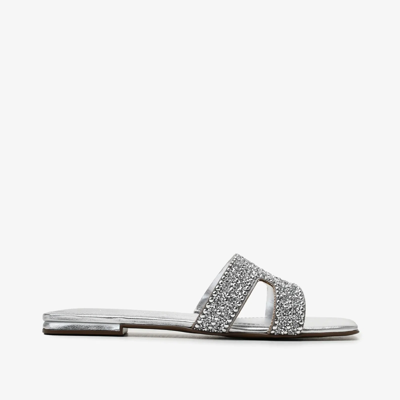 Slide Prata Couro