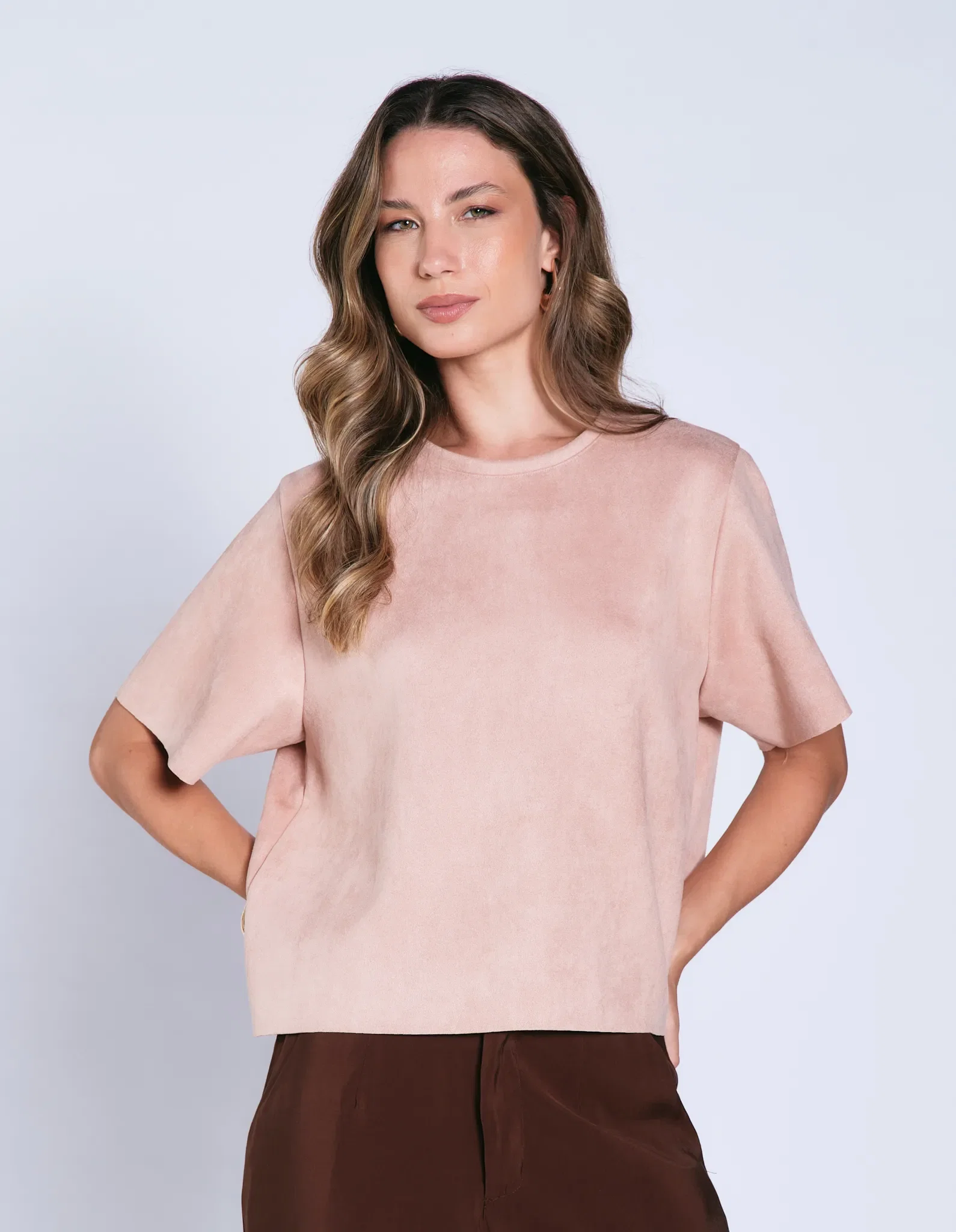 Blusa Manga Curta Suede - Rosa