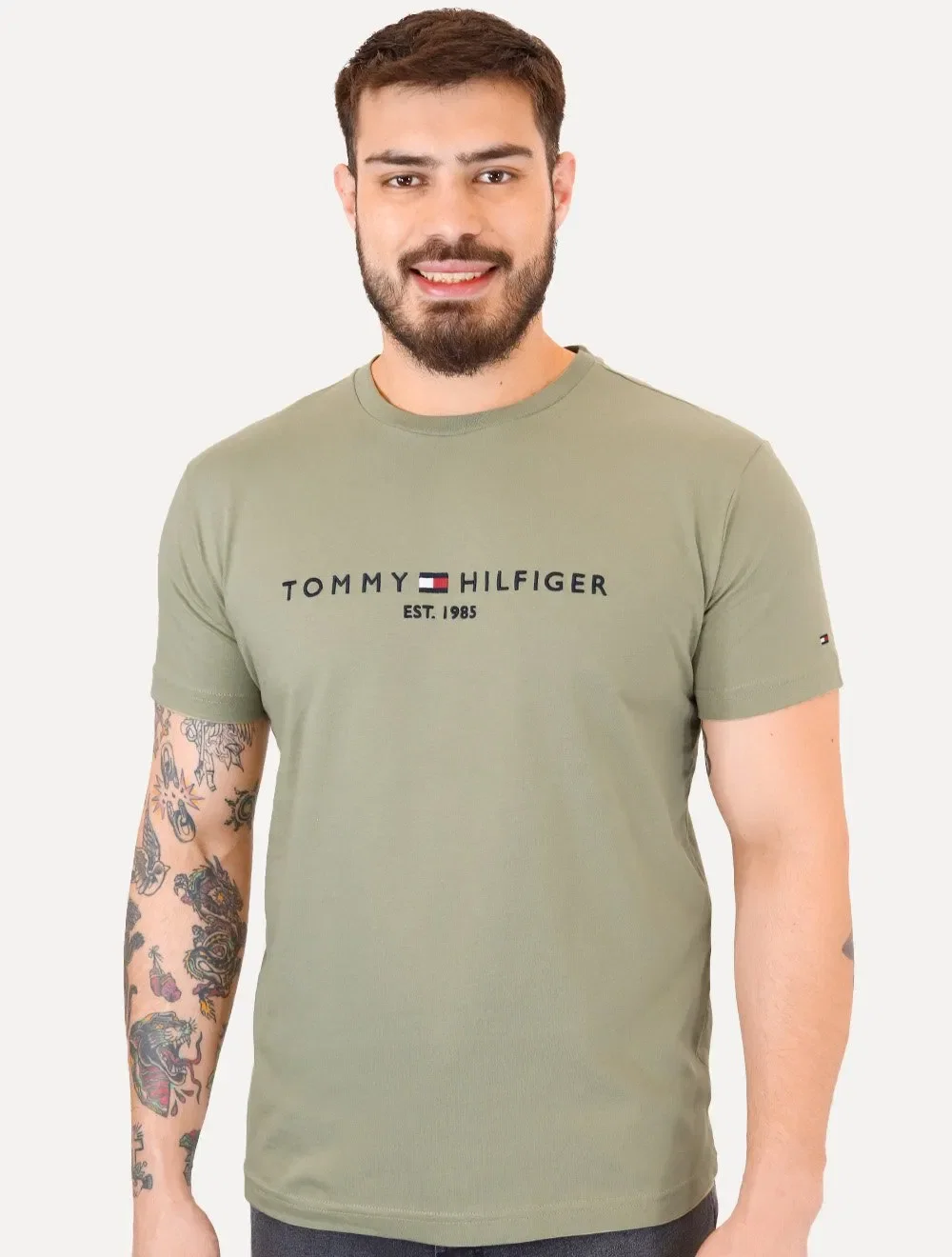 Camiseta Tommy Hilfiger Masculina Core Logo Tee Verde Médio — imagem 1