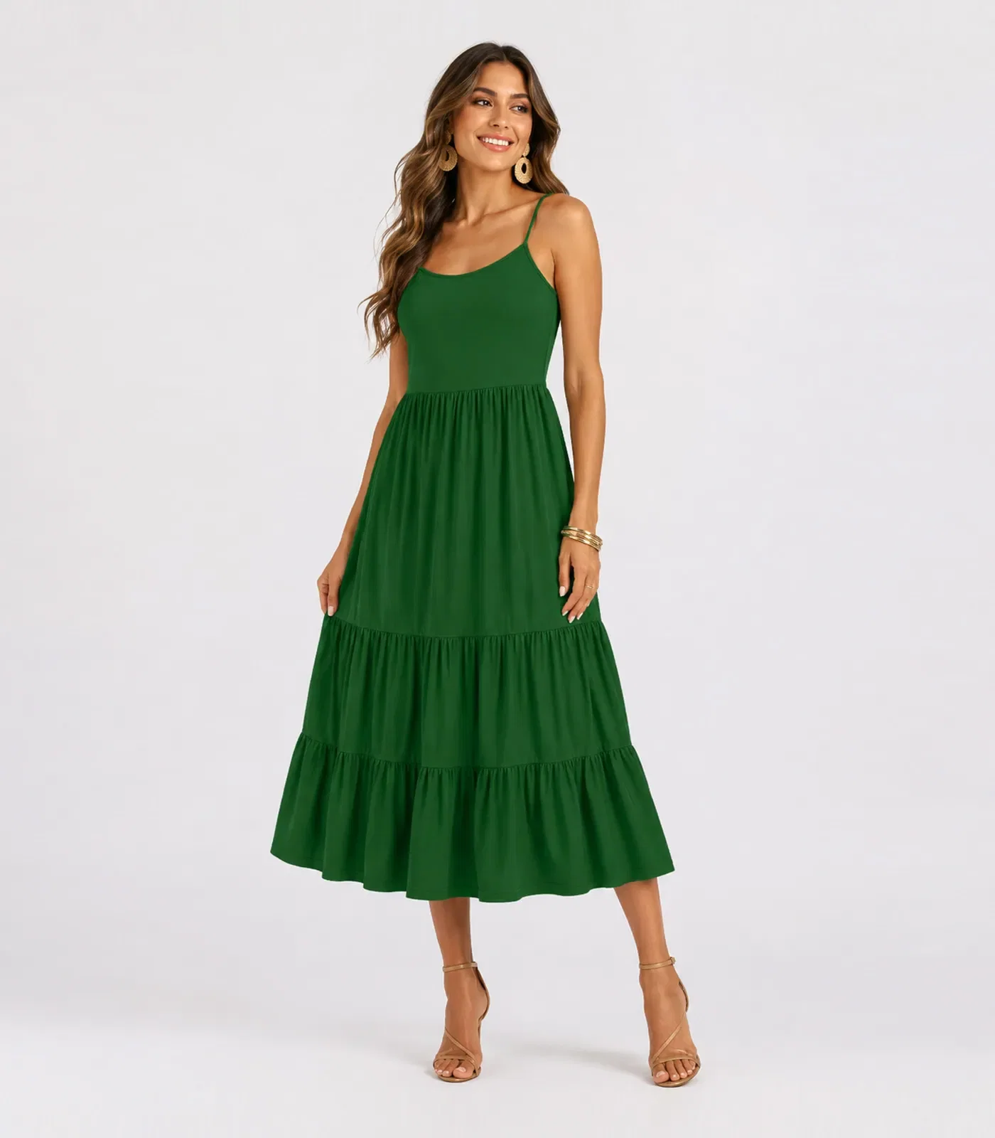 Vestido Midi Feminino De Alça Em Viscose Aishty Verde