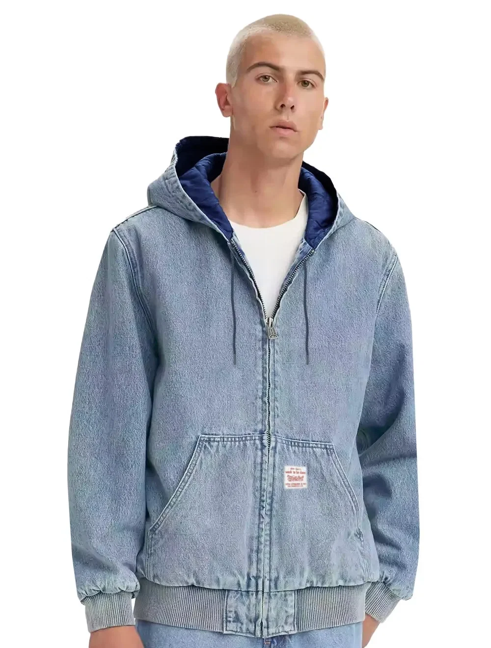 Jaqueta Levis Jeans Masculina Potrero Denim Hoodie Azul Médio