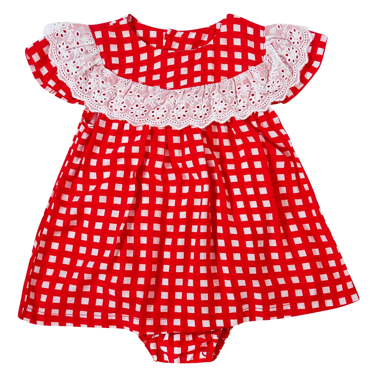 Vestido Manga Curta Bebê Vermelho Quadriculado Meia Malha Tip Top