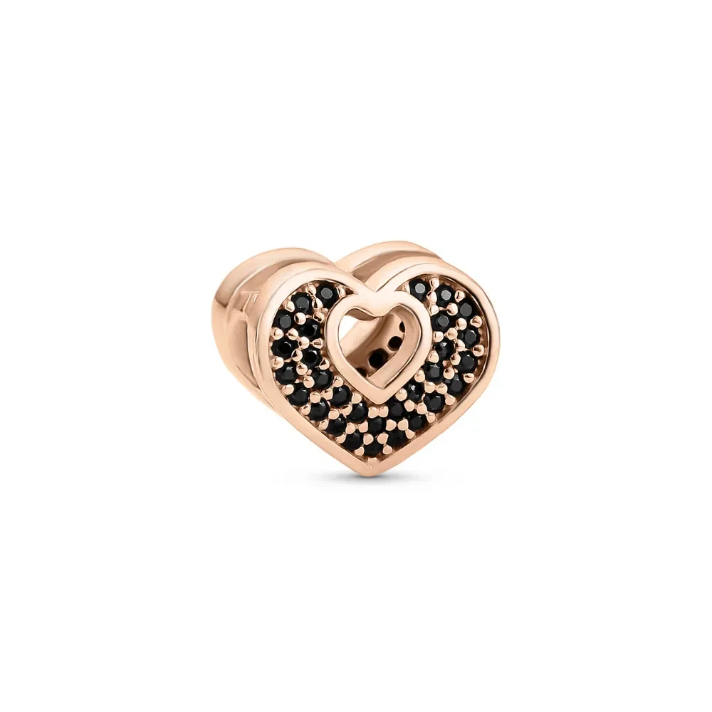Separador Life Amor Coração em Liga Rosé com Banho de Ouro Rosé 18k e Pedras Pretas — imagem 1