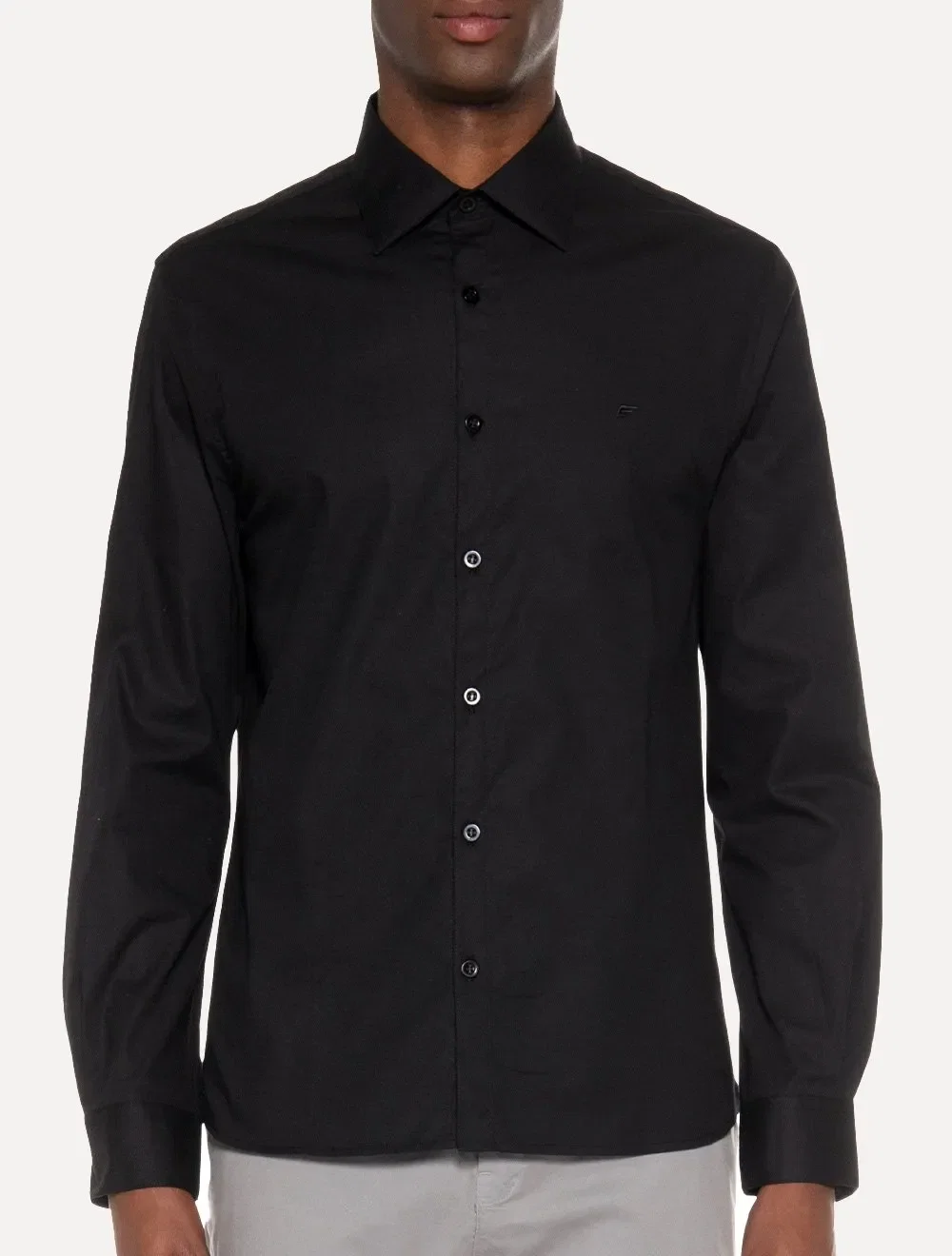 Camisa Ellus Masculina Tricoline LY Slim Italian Preta