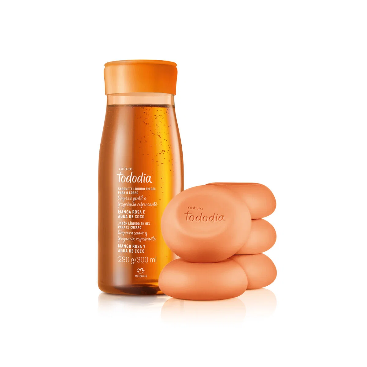 Kit Sabonetes em Barra Puro Vegetal Tododia Manga Rosa e Água de Coco + Sabonete Líquido em Gel Tododia Manga Rosa e Água de Coco 6 produtos