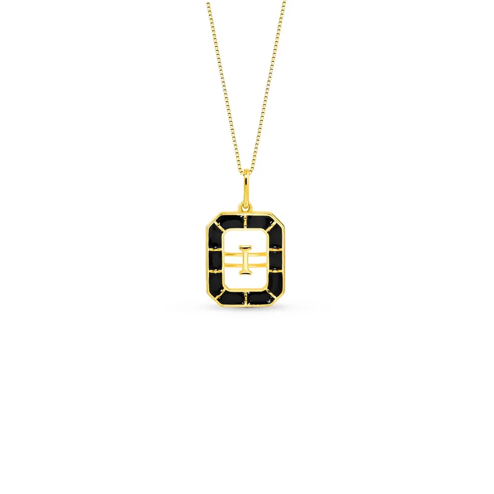 Pingente Alfabeto Letra I em Ouro Amarelo 18k com Esmalte, 14mm