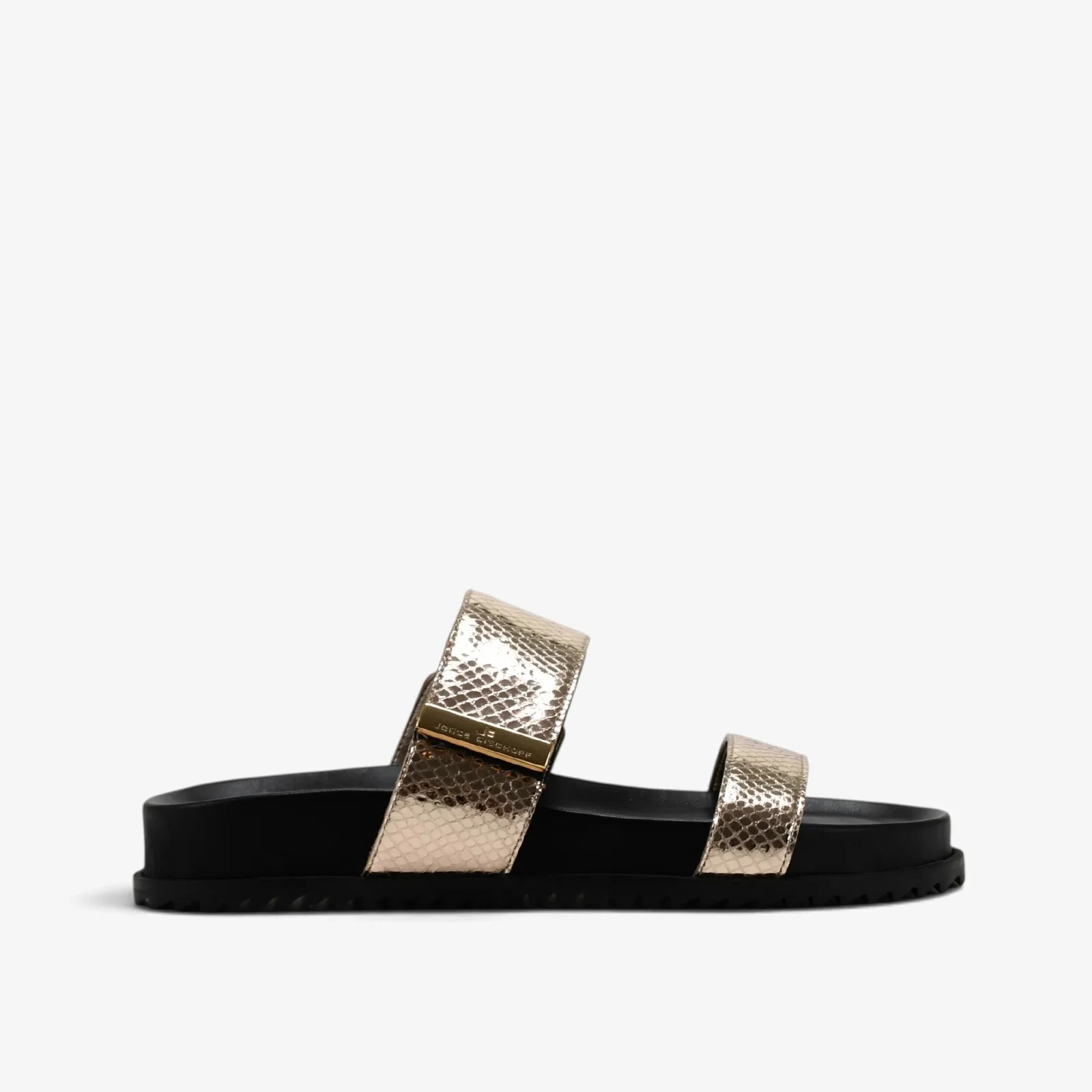 Slide Metal Ouro Champagne Couro