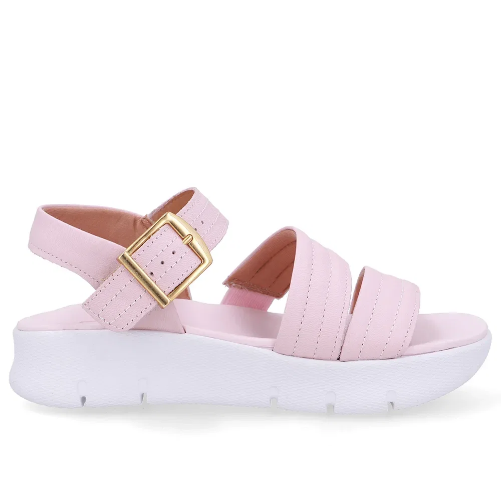 Sandália Tiras Couro Rosa Linha Enfeite — imagem 1