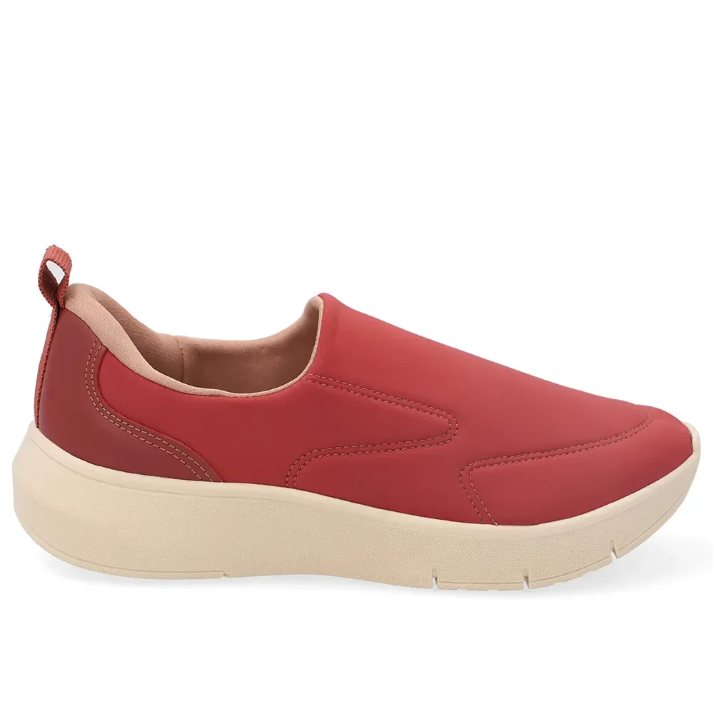Tênis Marrom Slip On Em Tecido e Couro