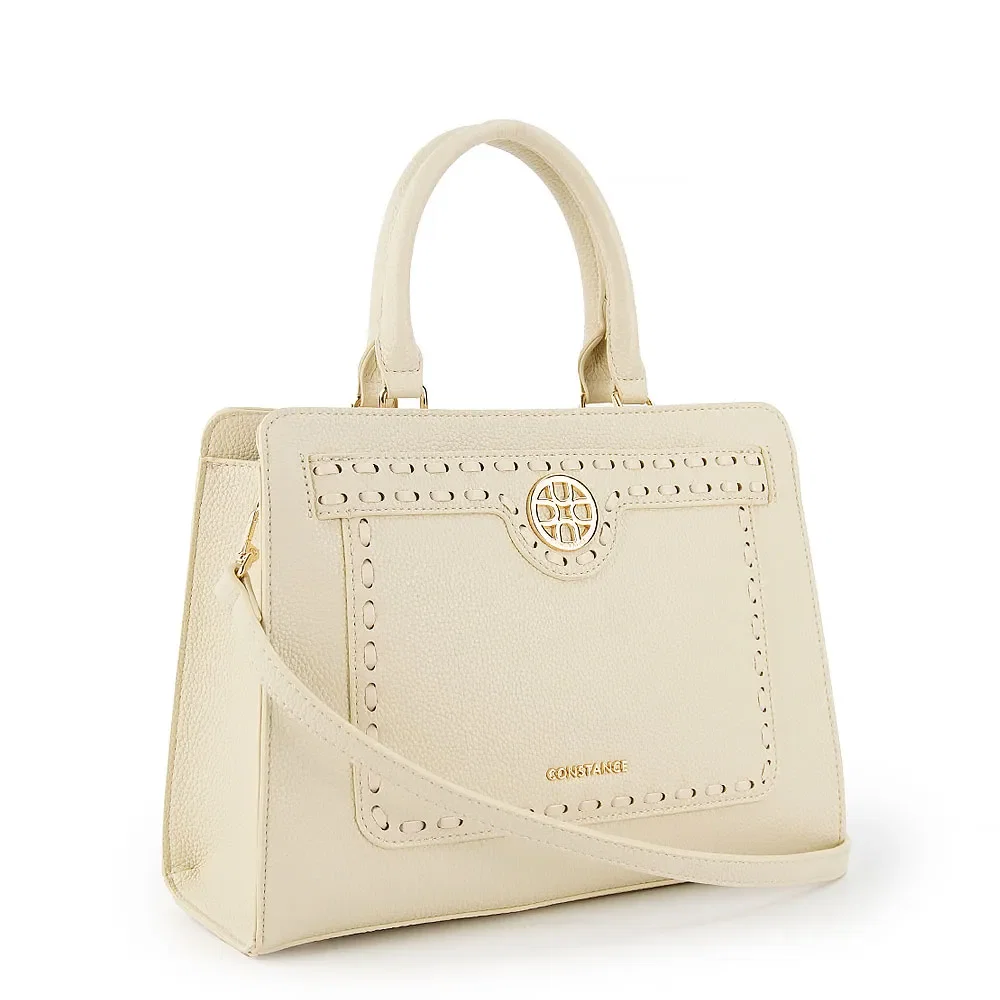 Bolsa Tote Pesponto Bordado Bege