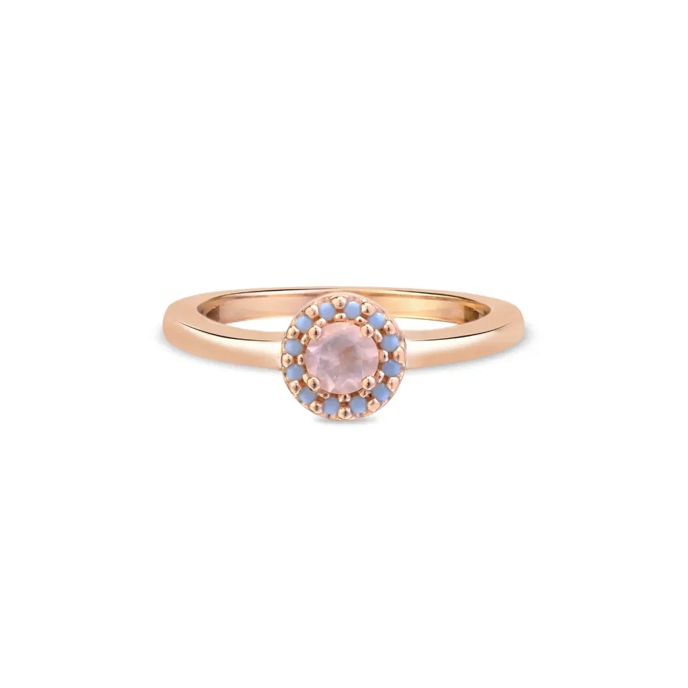 Anel Life Encanto em Liga Rosé com Banho de Ouro Rosé 18k, Quartzos Rosa e Turquesa