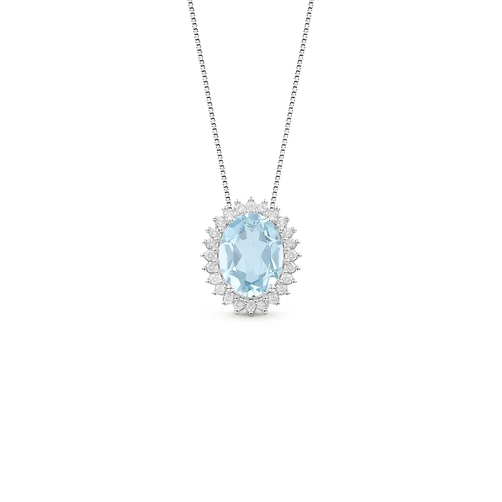 Pingente Alvorada em Ouro Branco 18k com Topázio Sky e Diamantes, 12.7mm