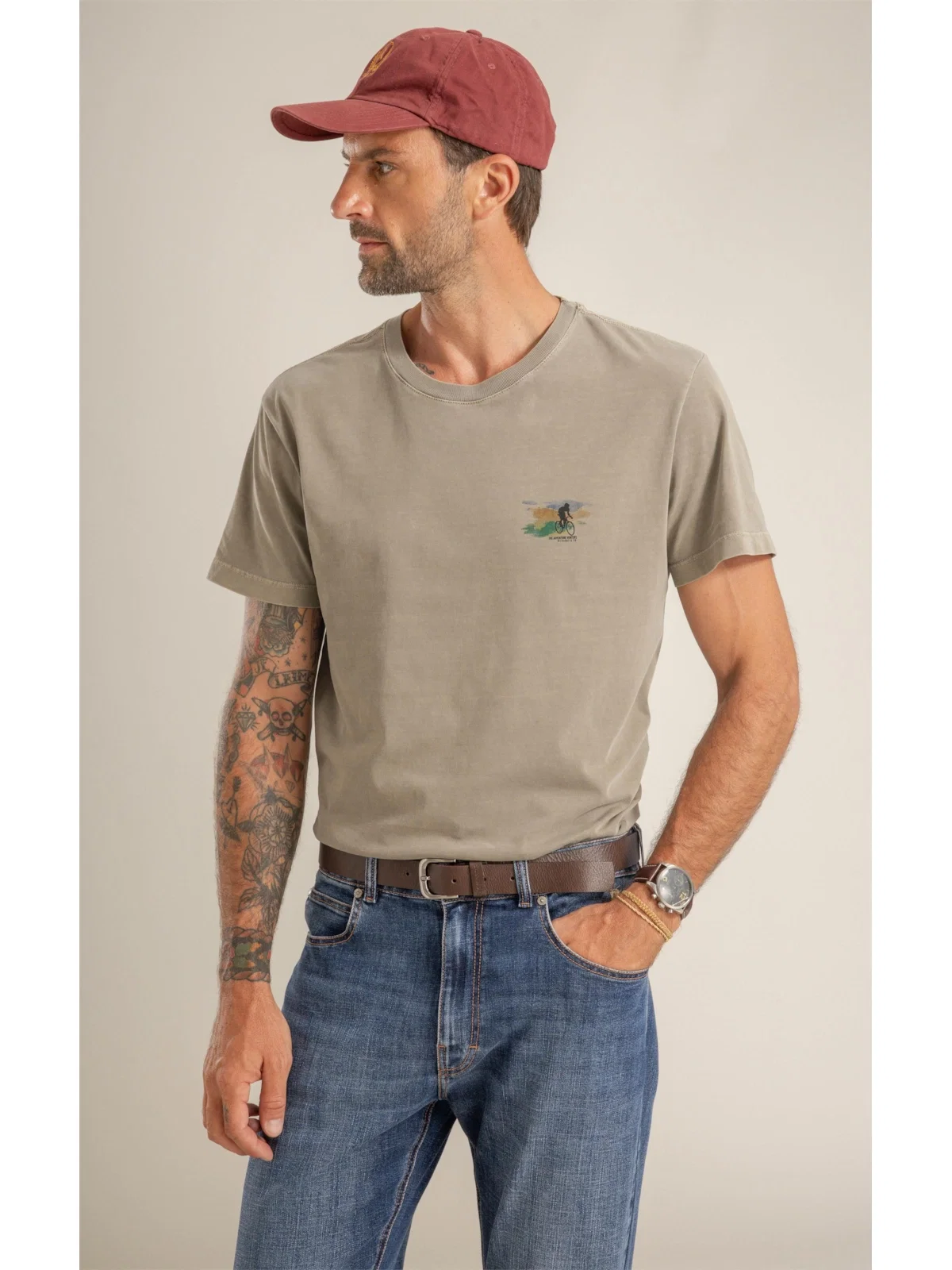 T-Shirt Mm Washed Mountain Bike Peito Castor — imagem 1