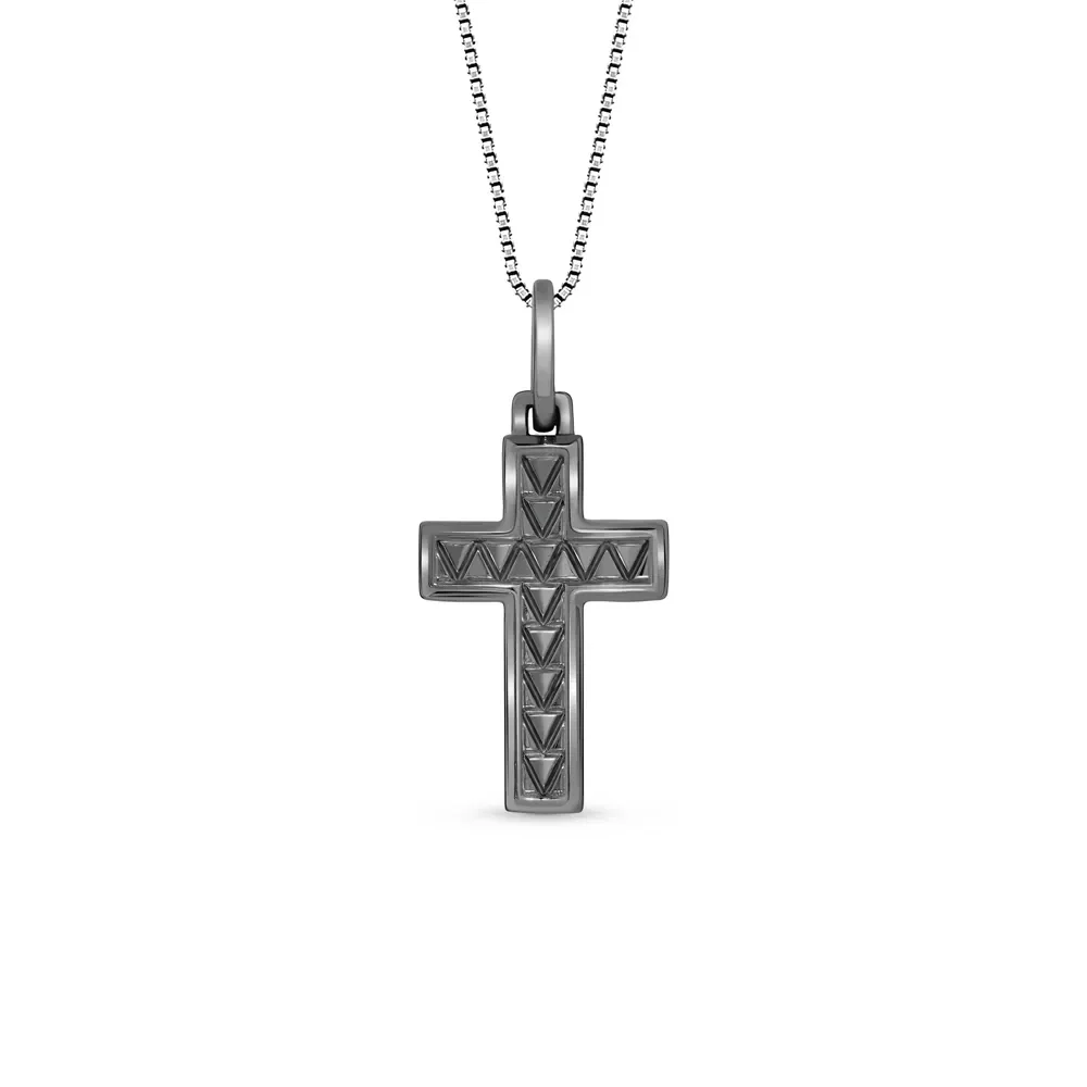 Pingente Forza Cruz em Prata 925 com Ródio Negro, 29mm